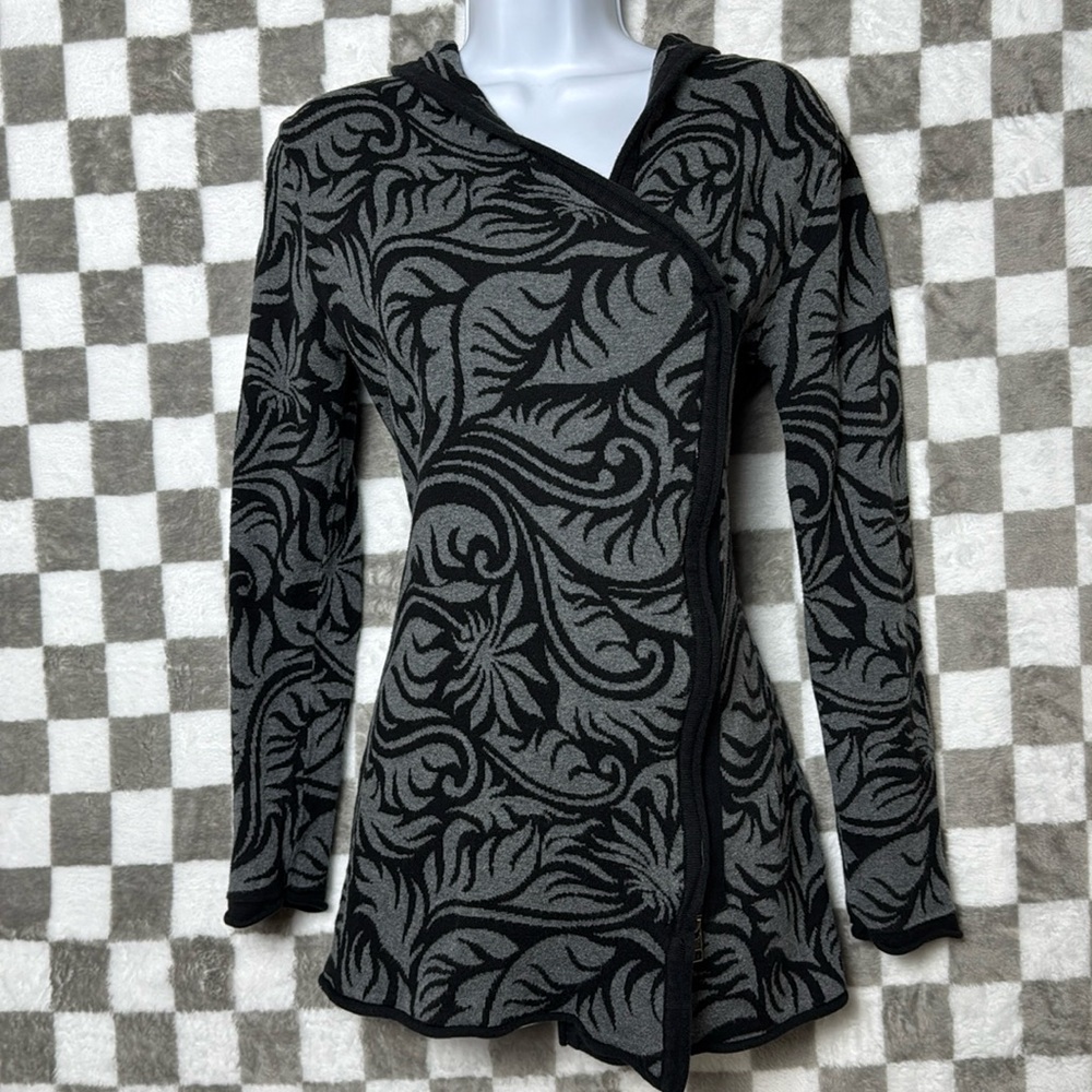 Avalanche Zip-up Hooded Sweatshirt Asymmetrical Filigree M Med grey black zip